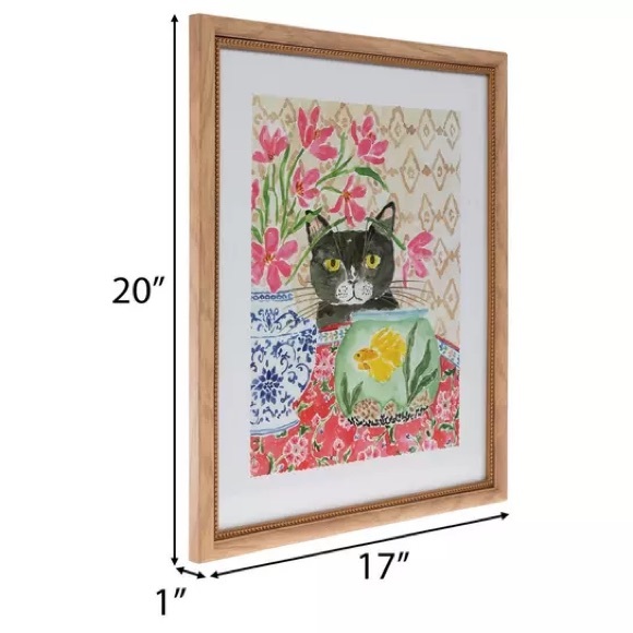 Sneaky Cat With Fish Framed Wall Decor - Picture 2 of 3